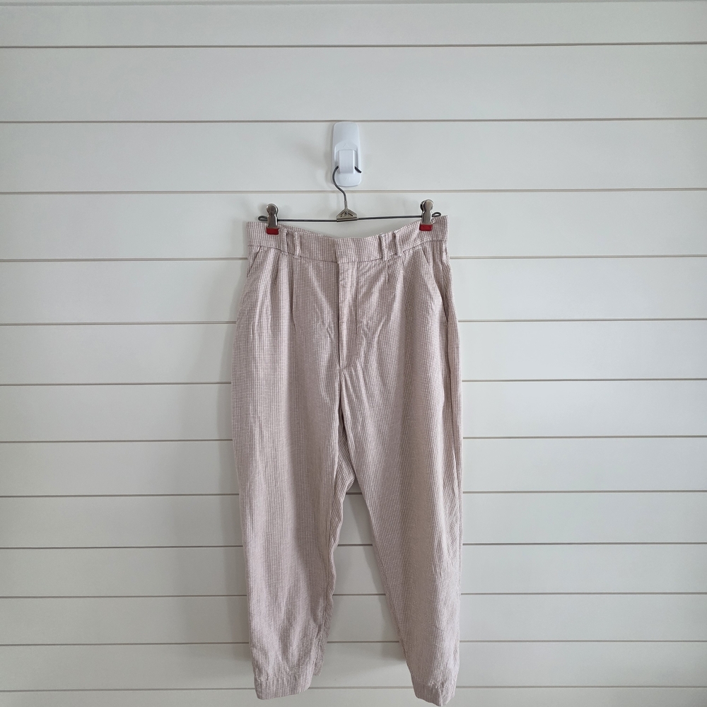 Abercrombie & Fitch Gingham High-Rise Pleated Linen Blend Cropped Pants - Size M